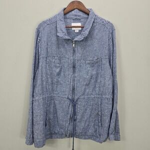 Old Navy Womens XXL Blue Linen Blend Full Zip Drawstring Anorak Jacket Chambray